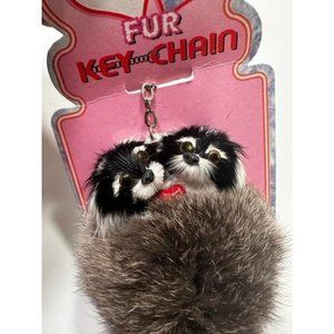 1999 Fluffy Keychains- Black and white dog